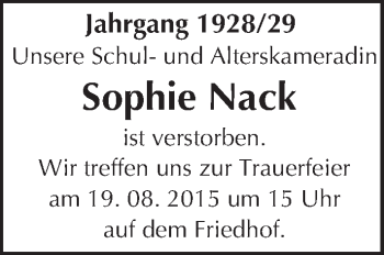 Traueranzeige von Sophie Nack von trauer.echo-online.de