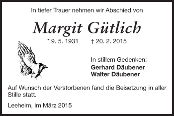 Traueranzeige von Margit Gütlich von Rüsselsheimer Echo, Groß-Gerauer-Echo, Ried Echo