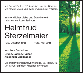 Traueranzeige von Helmtrud Sterzelmaier von Echo-Zeitungen (Gesamtausgabe)