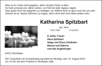 Traueranzeige von Katharina Spitzbart von trauer.echo-online.de