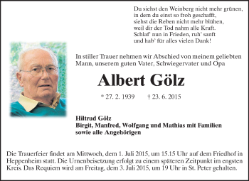 Traueranzeige von Albert Gölz von Starkenburger Echo