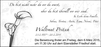 Traueranzeige von Waltraut Pritsch von Echo-Zeitungen (Gesamtausgabe)
