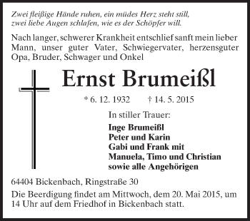 Traueranzeige von Ernst Brumeißl von Echo-Zeitungen (Gesamtausgabe)