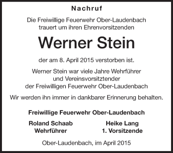 Traueranzeige von Werner Stein von Starkenburger Echo