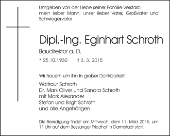 Traueranzeige von Eginharf Schroth von Echo-Zeitungen (Gesamtausgabe)