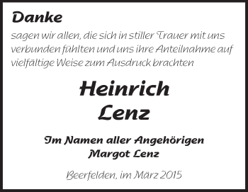 Traueranzeige von Heinrich Lenz von Odenwälder Echo