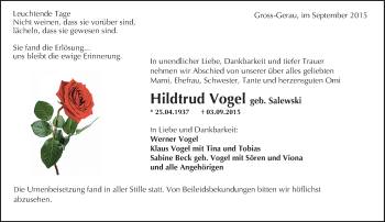 Traueranzeige von Hildtrud Vogel von trauer.echo-online.de