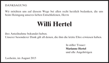 Traueranzeige von Willi Hertel von trauer.echo-online.de