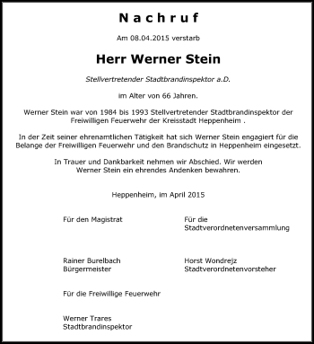 Traueranzeige von Werner Stein von Starkenburger Echo