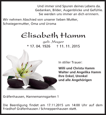 Traueranzeige von Elisabeth Hamm von trauer.echo-online.de