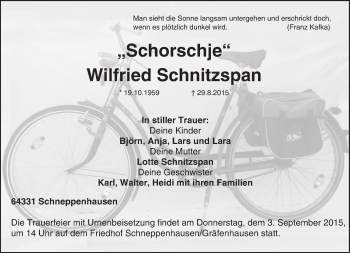 Traueranzeige von Wilfried Schnitzspan von trauer.echo-online.de