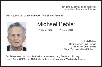 Traueranzeige von Michael Pebler von Echo-Zeitungen (Gesamtausgabe)