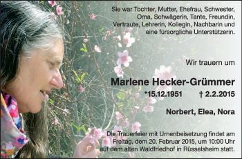 Traueranzeige von Marlene Hecker-Grümmer von Rüsselsheimer Echo, Groß-Gerauer-Echo, Ried Echo