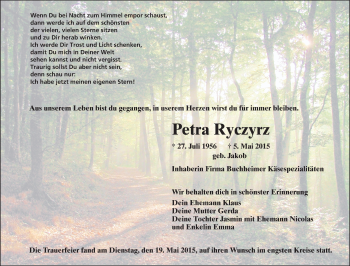 Traueranzeige von Petra Ryczyrz von Echo-Zeitungen (Gesamtausgabe)