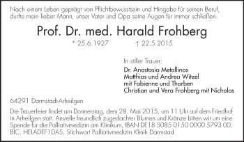 Traueranzeige von Harald Frohberg von Echo-Zeitungen (Gesamtausgabe)