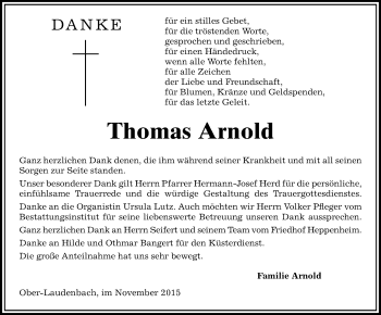 Traueranzeige von Thomas Arnold von trauer.echo-online.de