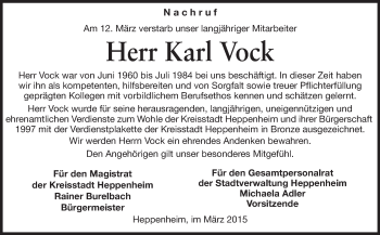 Traueranzeige von Karl Vock von Starkenburger Echo