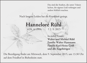 Traueranzeige von Hannelore Rühl von trauer.echo-online.de
