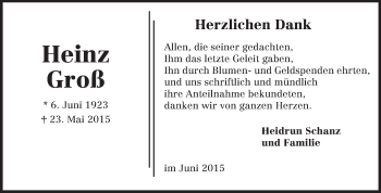 Traueranzeige von Heinz Groß von Echo-Zeitungen (Gesamtausgabe)