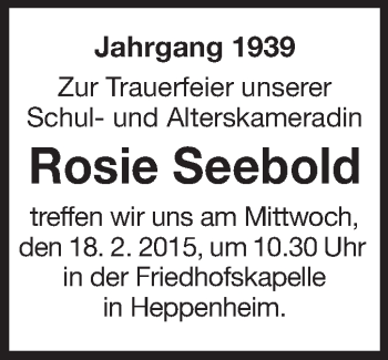 Traueranzeige von Rosie Seebold von Starkenburger Echo