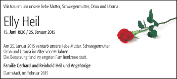 Traueranzeige von Elly Heil von Echo-Zeitungen (Gesamtausgabe)