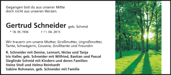Traueranzeige von Gertrud Schneider von Echo-Zeitungen (Gesamtausgabe)