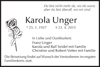 Traueranzeige von Karola Unger von Starkenburger Echo