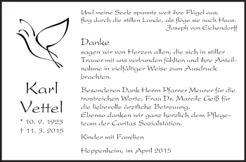 Traueranzeige von Karl Vettel von Starkenburger Echo