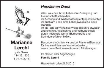 Traueranzeige von Marianne Lerchl von Starkenburger Echo