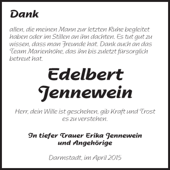 Traueranzeige von Edelbert Jennewein von Echo-Zeitungen (Gesamtausgabe)