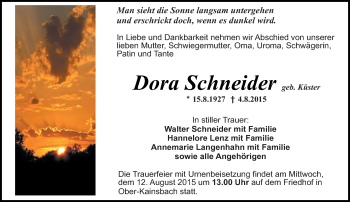 Traueranzeige von Dora Schneider von trauer.echo-online.de