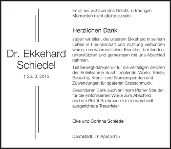 Traueranzeige von Ekkehard Schiedel von Echo-Zeitungen (Gesamtausgabe)