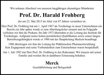 Traueranzeige von Harald Frohberg von Echo-Zeitungen (Gesamtausgabe)