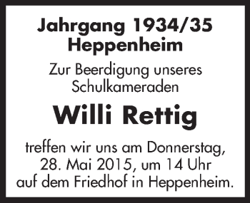 Traueranzeige von Willi Rettig von Starkenburger Echo