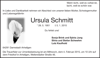 Traueranzeige von Ursula Schmitt von Echo-Zeitungen (Gesamtausgabe)