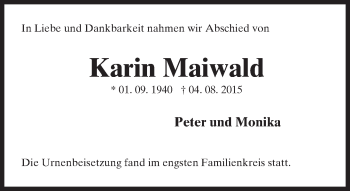 Traueranzeige von Karin Maiwald von trauer.echo-online.de