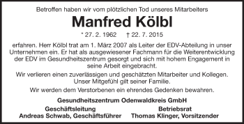 Traueranzeige von Manfred Kölbl von Echo-Zeitungen (Gesamtausgabe)
