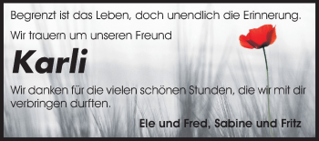 Traueranzeige von Karli  von Odenwälder Echo