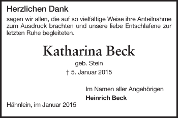 Traueranzeige von Katharina Beck von Echo-Zeitungen (Gesamtausgabe)