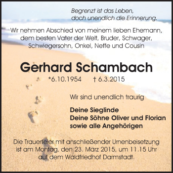 Traueranzeige von Gerhard Schambach von Echo-Zeitungen (Gesamtausgabe)