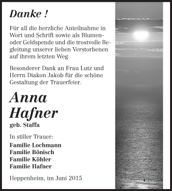 Traueranzeige von Anna Hafner von Starkenburger Echo