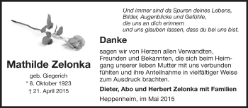 Traueranzeige von Mathilde Zelonka von Starkenburger Echo