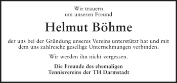 Traueranzeige von Helmut Böhme von Darmstädter Echo