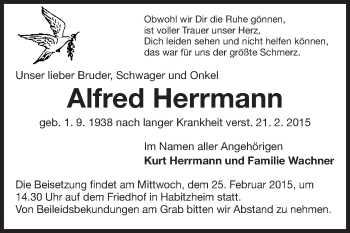 Traueranzeige von Alfred Herrmann von Echo-Zeitungen (Gesamtausgabe)