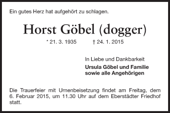 Traueranzeige von Horst Göbel von Echo-Zeitungen (Gesamtausgabe)