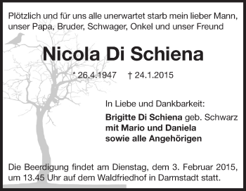 Traueranzeige von Nicola Di Schiena von Echo-Zeitungen (Gesamtausgabe)