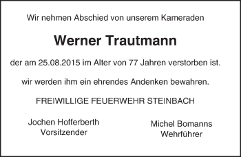 Traueranzeige von Werner Trautmann von trauer.echo-online.de