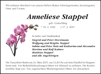 Traueranzeige von Anneliese Stappel von Starkenburger Echo