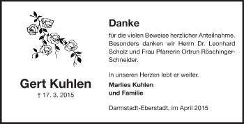 Traueranzeige von Gert Kuhlen von Echo-Zeitungen (Gesamtausgabe)