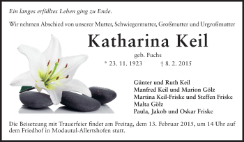 Traueranzeige von Katharina Keil von Echo-Zeitungen (Gesamtausgabe)